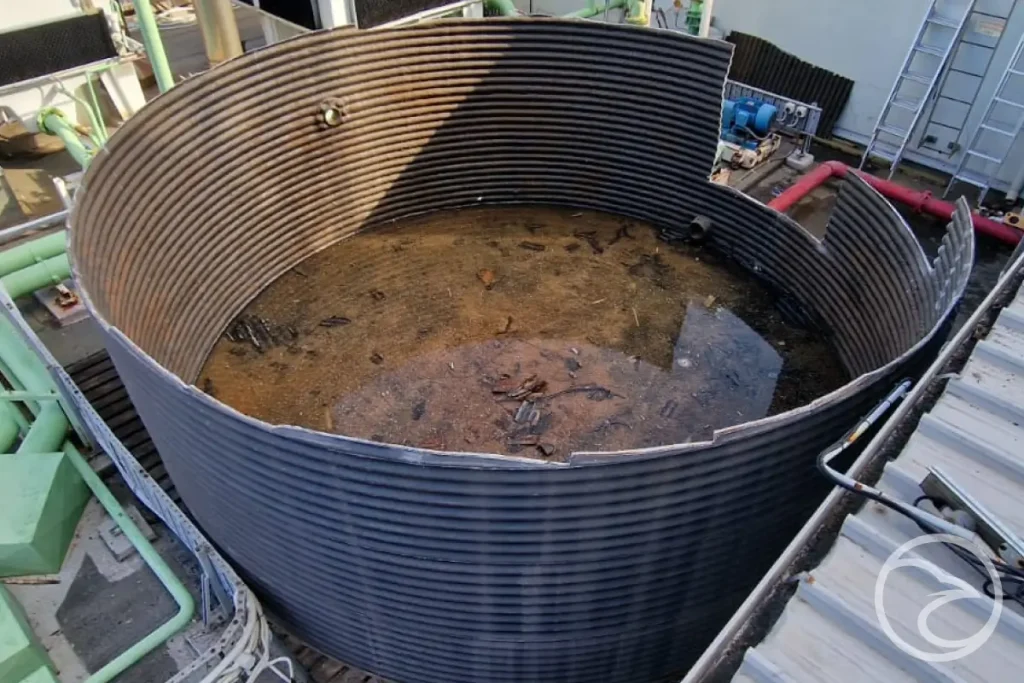 corrosion inside an aging water storage