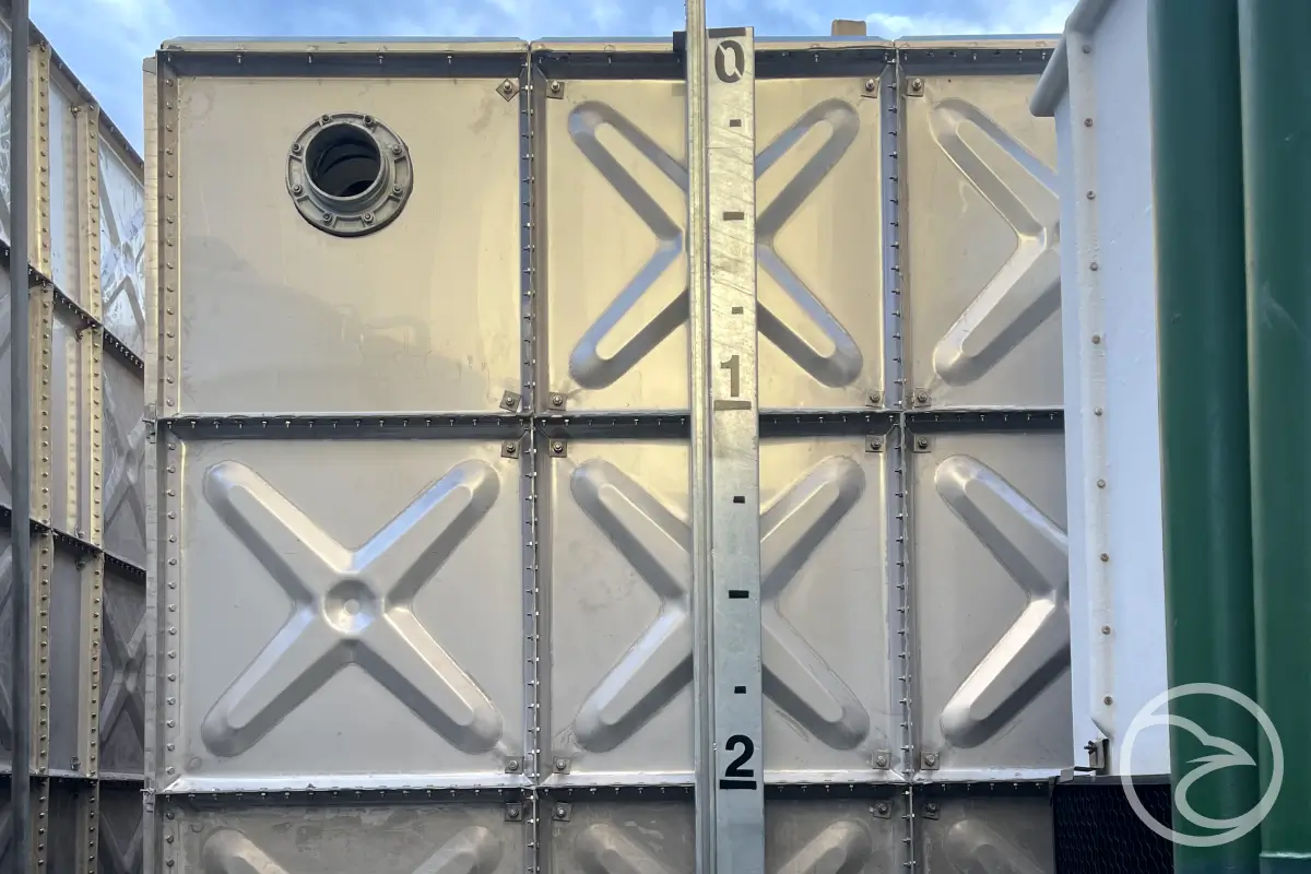 Stainless steel sectional tanks installed for potable water storage