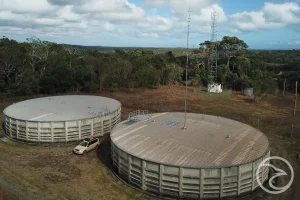 Large water tanks used to balance industrial water demand variability